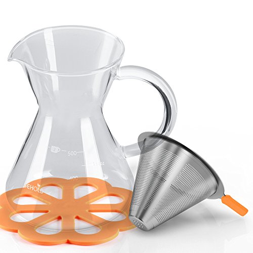 Easehold Kaffeezubereiter “Pour Over” mit Dauerfilter aus Edelstahl und Karaffe. Dripper zum Aufbrühen des Kaffees (500ml) - 8
