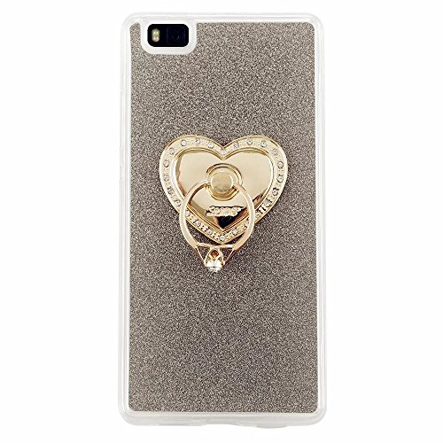 Huawei P8 Lite (2015) 5,0 Zoll Hülle, MUTOUREN Huawei P8 Lite (2015) 5,0 Zoll Etui Hülle Tasche Schutzhülle TPU Silikon Case Cover Bling Glitzer Schwarz Bumper mit Ring und Anti-Scratch Löschen Back Bumper für Huawei P8 Lite (2015) 5,0 Zoll