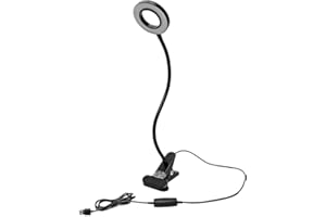 WeFoonLo Dimmable 5W LED USB Plug Clip On Light Flexible Gooseneck Reading Lamp for Laptop, Book,Piano,Bed Headboard,Desk, 3 Lighting Colors, 10 Brightness Levels (Black)