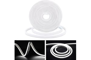 KISUFU Luz de neón luz de barra LED 12v DC smd2835 120 LED / M cuerda de silicona impermeable luz de neón LED flexible para la decoración de fiestas de vacaciones en el interior del dormitorio，2M, Blanco.