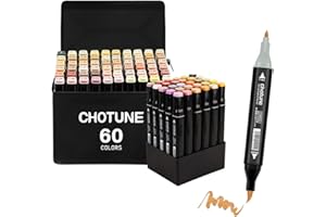 CHOTUNE Marqueurs,60 Tons de Peau Feutre Alcool,2023 Nouveaux Marqueurs Double Pointe,Livré Avec Une Base de Rangement Noire Pour Étui de Transport,pour Croquis de Manga