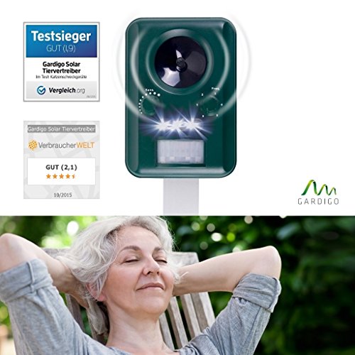 Preisvergleich Produktbild Gardigo Ultraschall Marderschreck Katzenschreck Solar / Profi Tiervertreiber mit Batterie / Infrarot Bewegungssensor / Deutscher Hersteller