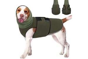 TOEECY Hundemantel zur Linderung von Angst Klettverschluss zur Einfachen Einstellung und Reflektierenden Streifen Hundemantel mit Hunde Kapuzenpullover Ohrenschützer(M)