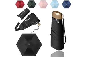 Tirimbeles Paraguas Plegable de Bolsillo para Viaje, Sombrilla de Mano 6 Varillas, Mini Paraguas Protección Solar UV, Compacto y Elegante con Funda, Ideal Viajar y Bolsos Pequeños
