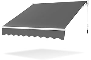 SFAREST 3m x 2.5m/4m x 2.5m Garden Retractable Awning, Patio Sun Shade Shelter with Manual Crank Handle, Outdoor Awning Canopy Gazebo for Patio Balcony Cafe (2.5m x 2m，Grey)