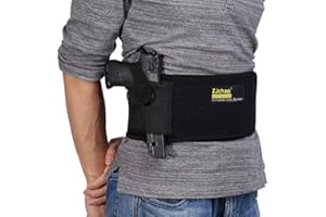 ZJCHAO Fondina in vita regolabile, Fondina con fascia addominale per porto nascosto, Cintura elastica in neoprene regolabile per pistola con doppia tasca di carico, Fascia elastica tattica sul ventre