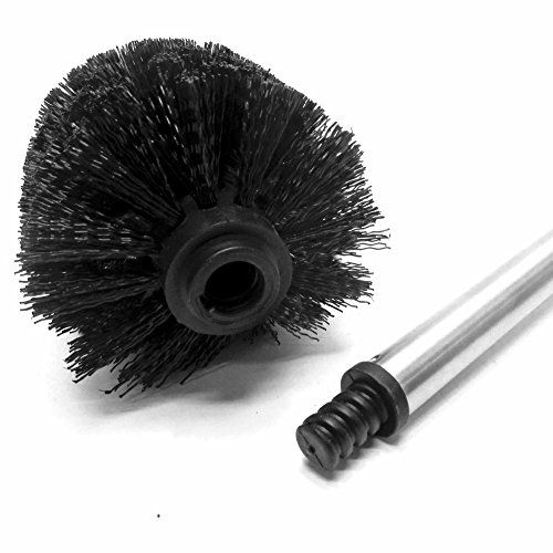 Set Toilettenbürsten schwarz – 2 Stück komplett mit Stiel / Griff plus 2 Ersatzbüsten – Edelstahl / Chrom WC Bürste 36 cm lang / 8 cm Bürstenkopf - 2