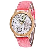 Giulogre 2019 Damen Armbanduhren Kinder Zeiger Outdoor Uhren Glas Gesicht Rundes Zifferblatt Mit Denim Band Quarzwerk Analog Uhren Jugendliche Mädchen Jungen (Pink)