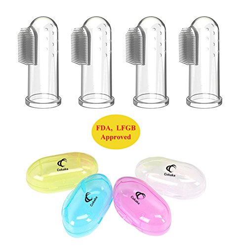 Bébé doigt Brosse à dents + Bébé bave Bavoirs de silicone de qualité alimentaire Infant Oral masseur Anneau de dentition et infantile 100% pur coton Bavoirs pour enfant 0-2 ans par Cokaka