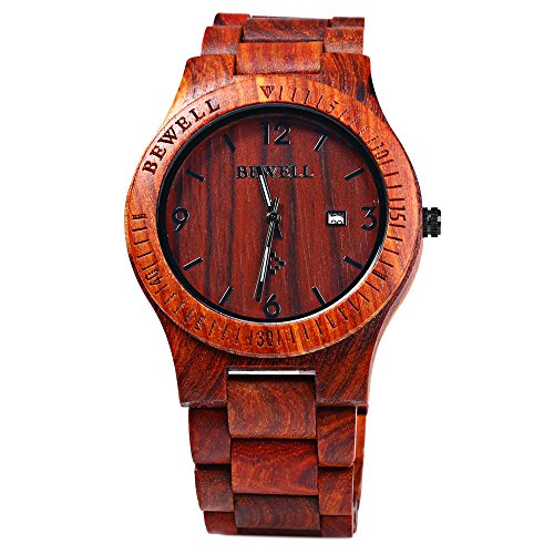 GBlife BEWELL ZS - W086 Holz Armbanduhr Herrenuhr Quarzwerk Datumsanzeige Retro Style-Redsandal Wood GBlife BEWELL ZS - W086 Holz Armbanduhr Herrenuhr Quarzwerk Datumsanzeige Retro Style-Redsandal Wood