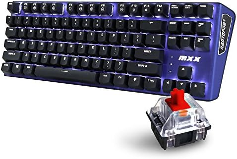 Rantopad MXX Mechanical Gaming Keyboard - 87 Keys,White Backlit, Red Switches, Blue Aluminum Cover, N-Key Rollover