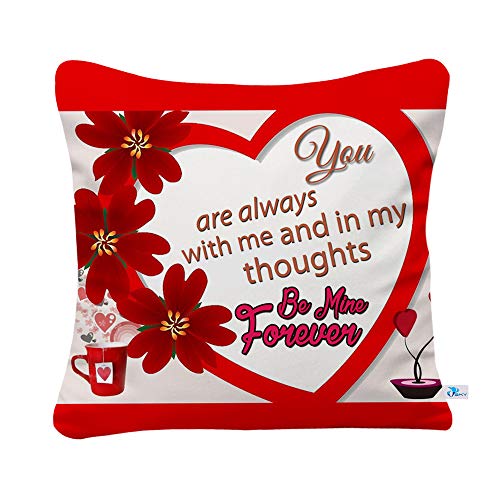 Sky Trends Satin Thought Be Mine Forever Cushion Cover with Filler (White,12x12)