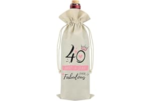 FABULOUSTRIM 40th Birthday Gift for Women,Reusable Linen Jute Wine Bottle Bag with Drawstring,“40 and Fabulous” Design,Decorative Eco,Friendly Gift Wrap,Perfect Birthday Present for Her or Friend