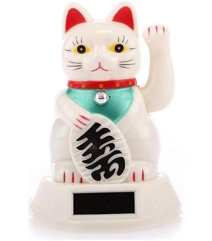 Luxe - Gelukskat - Fu - 9x10x10,5 cm - Gelukskat zwaaiend - Lucky cat - Maneki neko - Gelukskat solar - Gelukskat goud - Solarenergy - Gelukspoppetjes - Geluksbrenger - Maneki neko