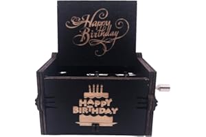YOUTANG Caja de música para cumpleaños con manivela, caja musical de madera tallada, regalo musical para jugar feliz cumpleaños (negro)