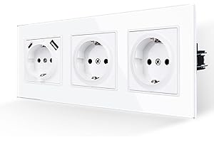 JIMEIDA 3 Enchufes (2*Enchufe Normal,1*Enchufe USB) en Blanco,Enchufes de Vidrio de 16Amp con Carga Rápida USB y Puerto Tipo C 228 * 86mm,250V