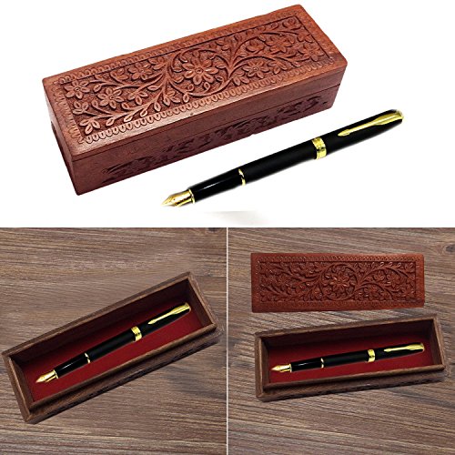 Preisvergleich Produktbild Hölzerner Bleistift-Kasten, Blumenentwurf schnitzender Arbeits-Stift-Kasten, Bleistift-Halter, Feder-Halter, 8 Zoll Aufbewahrungsbehälter.