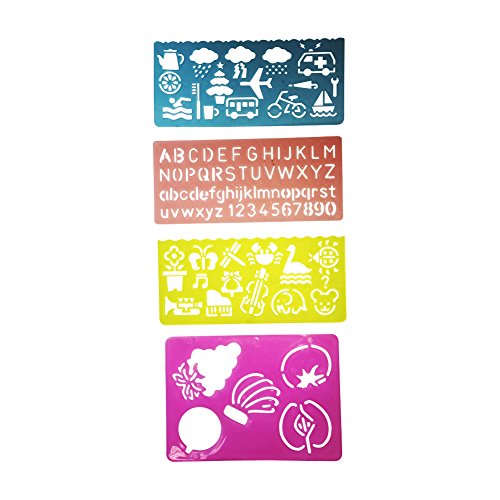 Jumbo Schablonen-Set, 34-tlg., inkl. 20 Malschablonen + Bastelschere + Block + 10 Buntstiften Inkl. praktischer Tragetasche. Zeichenschablonen, Schablonenmalerei, Stencil-Set - 6