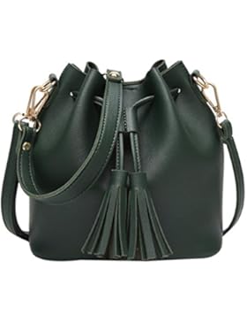 Umhängetasche Damen, Sunday Mode Frauen Leder Handtasche Crossbody Schulter Messenger Quasten Eimer Tasche (20cm...