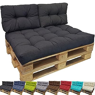 Diluma Coussins Lounge pour palette europe de proheim - Coussins en différentes tailles pour sofa en palette pour extérieur et intérieur, résistant à la lumière, à la sueur et à la saleté, Couleur:Anthracite, Variable:Coussin petit de dossier
