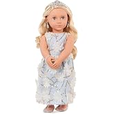Our Generation Bebek Ellory 46 cm | BD31346 | Ta&ccedil;lı, K&uuml;pe, Bileklik ve &Ccedil;i&ccedil;ekli Elbise | G&uuml;zel Mavi Uyku G&ouml;zleri ve Uzun Sarı 