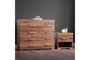 DRP Trading Walnut Effect 2 Piece Bedroom Furniture Set, 1 Drawer Chest, 4+4 Drawers Chest, Ample Storage, Elegant Décor, Ideal for Bedroom Organisation, Quality Bedroom Set