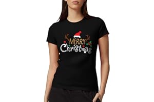 NetSetUK Merry Christmas Tops for Women UK Round Neck Ladies Xmas Graphic Tshirt Ginger Hat Ho Ho Print Christmas Tshirts Women Holiday Vacation Clothes