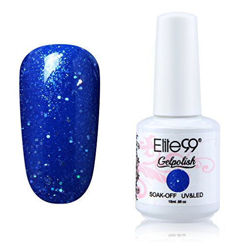 Elite99 Gelpolish Soak Off UV LED Gel Nail Polish Lacquer 15ml Glitter Princess Blue (1546)