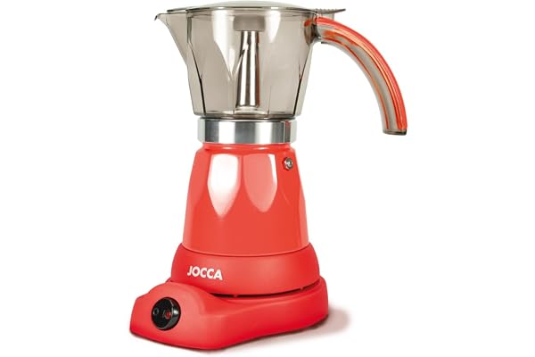 Jocca - Cafetière Électrique Italienne | 6 Tasses | Pichet Sans Fil | Base Électrique | Rotation à 360° | Carafe avec Poignée Froide | Arrêt Automatique | Maintien la Chaleur | Rouge