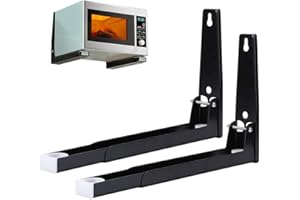 DEER PLATZ 2 Pièces Support Micro Ondes avec Bras, Acier Micro-Ondes Support, Installation Murale Micro-Ondes Support, Support Mural Étagère pour Micro Ondes, pour Accessoires de Cuisine à Domicile (avec Vis)