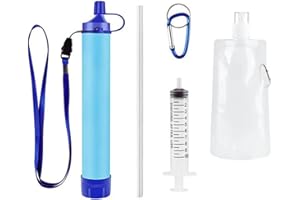 YCSRNN Water Filter Camping, 5-Piece Outdoor Emergency Water Purification Kit, Water Filter Straw for Hiking, Backpacking, Travel, Includes Carabiner, Syringe, Extension Tube, Water Bag