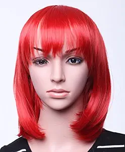 Red-09 : SWACC 11? Women Short Straight Synthetic Bob Wig Candy color Cosplay Wig Anime Costume hairpiece for Party with Wig Cap (Red-09)