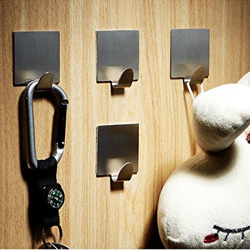 Wandhaken selbstklebend, Handtuchhaken Kleiderhaken Ohne Bohren Wasserfest für Bad und Küche Gebürstetes Edelstahl 4 Stück by Hmlike - 7