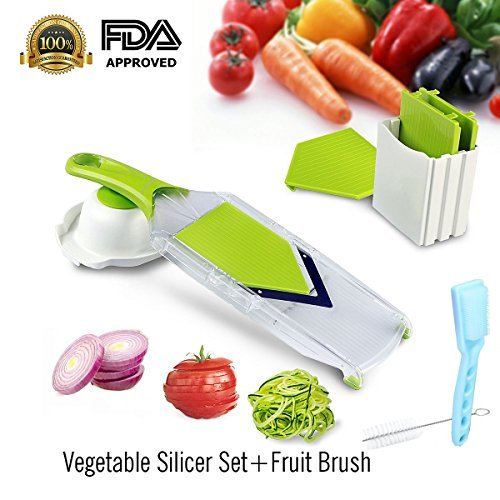 Keynice professioneller 4in1 Kartoffelschneider. Verwendbar als Gemüsehobel, Käsereibe, Tomatenschneider, Gemüseschneider, Pommes Frites Schneider, Allesschneider / 4 scharfe Klingen aus rostfreiem Stahl