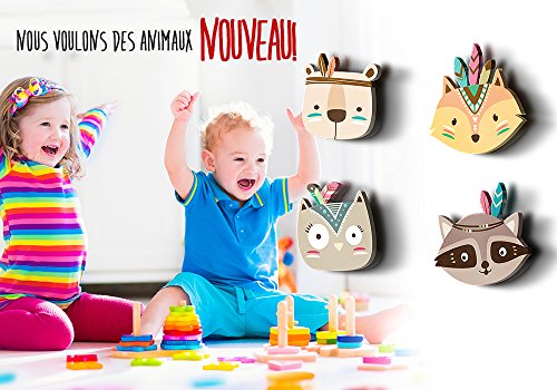 Wanddeko in 3D für das Kinderzimmer *** NEUHEIT ***- 4er-Set mit 3D-Effekt -Süße farbige Indianer Tierköpfe in TOP Qualität auf 10mm starken Platten – MADE IN GERMANY - 6
