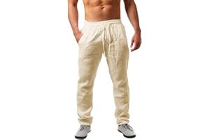Cegerne Pantaloni di Lino da Uomo Pantaloni Estivi Leggeri Pantaloni da Spiaggia medievali Pantaloni Larghi Casual con Coulisse