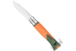 Opinel - N°12 Cuchillo Quitatizas Explore Naranja - Hoja de 10 cm de Acero Inoxidable, Mango de Polímero y Fibra de Vidrio, Silbato de 110dB, Alcance de 300m - Fabricación Francesa