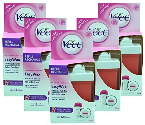 5x Veet EasyWax Electrical Roll-On Wax Bikini & Underarm 50ml