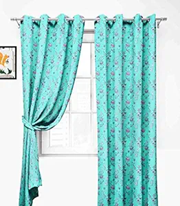 Lush Decor  Premium Fancy Polyester Floral Printed Curtains for Window 5 feet Pack of 2 (Turquiose Green)