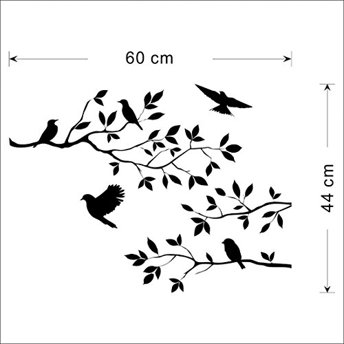 60 * 44 cm, schwarz Vogel Ast PVC DIY Vinyl Wandtattoo Abnehmbare Wandbild Home Decor Poster Hintergrund - 3