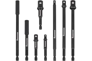 FOURROBBER Jeu d'adaptateurs de douilles hexagonales embout d'extensions 8 avec support de 3 pièces 1/4", 3/8 "et 1/2", carré creux (8PCS)