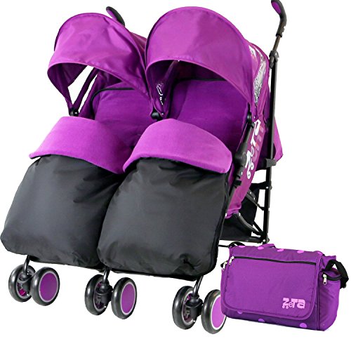 Zeta Citi TWIN Stroller Buggy Pushchair - Plum Double Stroller Complete With FootMuffs And Bag