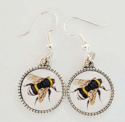 Bumble Bee Earrings Ear Hooks Insect Queen Bee Nature Jewellery Silver Tone NEW