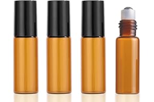 PLANDLELEE 4X 5ml Leer Glas Roll-on Flaschen mit Edelstahl-Roller, Braune Roll On Flasche Leer, Ätherische Öle Roller Flaschen,für Ätherische Öle,Parfüm Aromatherapie
