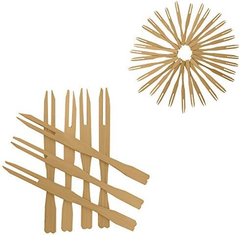 100 Mini Wooden Cocktail Fork Sticks, 3.5 Inch Bamboo Skewers.Splinter-Free Toothpicks.Includes 100 Bamboo Two Prong Sharp Fork Sticks. Perfect for Parties, Buffets, Food Tastings and Much More.
