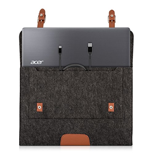 kwmobile Laptop Filz Schutzhülle für 15″ 15,6″ Laptop / Ultrabook – Notebook Tasche Schutzhülle Laptop Case Hülle mit Kunstleder in Dunkelgrau – z.B. geeignet für Apple, Samsung, Lenovo, Asus - 3