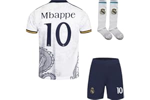 YATLASA R. Madrid #10 Mbappe Kinder Trikot Fußball Spezielle Weißer Drache-Edition, Shorts und Socken Jugendgrößen