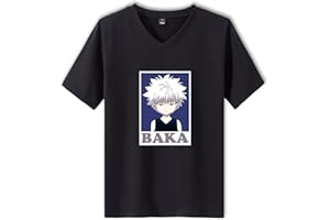 flowereyes Uomo Donna Anime Hunter x Hunter Maglietta Killua Camicetta con Scollo a V Manica Corta Killua Zoldyck Cosplay T-Shirt