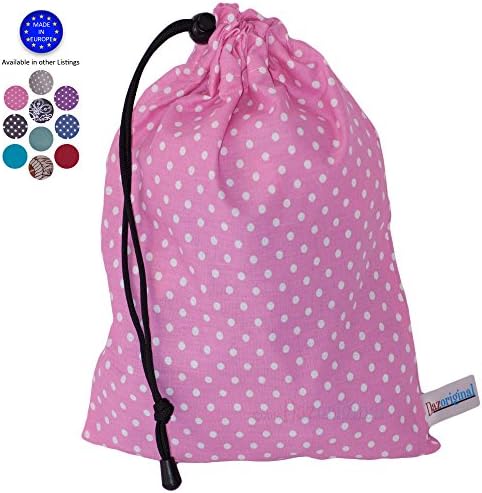 Dazoriginal Small Cotton Drawstring Bag - Bag insert organizer - Bag insert baby – Nappy Bay – Kids Change of Clothes Bag – Cotton Bag – School organiser Pink Dots ( 3 in a Pack)