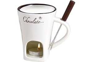 DUVCOYWAE Chocolate Fondue Mug with Forks - Ceramic Butter Warmer Set, Melt Hot Pot Cup Set, Chocolate Melting Cup, Ceramic Cheese Melting Cup, Tea Light Heating Butter Warmer, for Cheese Chocolate Butter